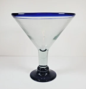 Vintage großes Margarita Martini Glas mit kobaltblauem Rand & Sockel 7,5" Höhe 24 Unzen - Bild 1 von 5