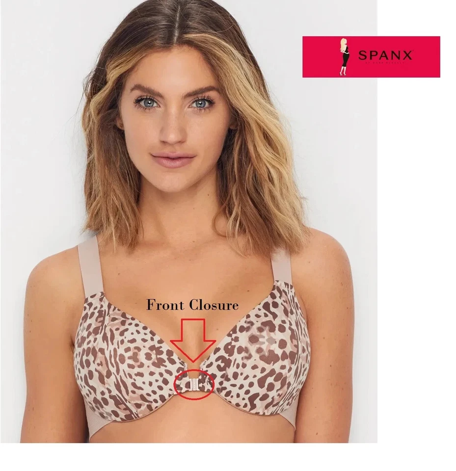 SPANX BRA-LELUJAH FRONT-CLOSE Full Coverage T-Shirt Bra Beige Animal Print 36C - Image 1 of 4