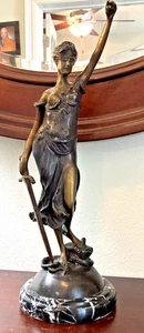 West Art Deco Bronze Sculpture 16" Female Model Sexy Beauty Girl Woman Decor L76 - Picture 1 of 7