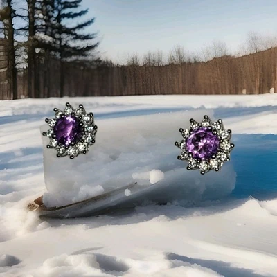Amethyst /Cubic Zirconia Gems|Stud Earrings 925 Sterling Silver Cheyanne Belle  - Image 1 of 4
