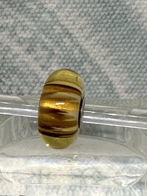 Authentic Trollbeads OOAK Yellow & Brown Stripes on Yellow CC, New (10.0) - Image 1 of 4