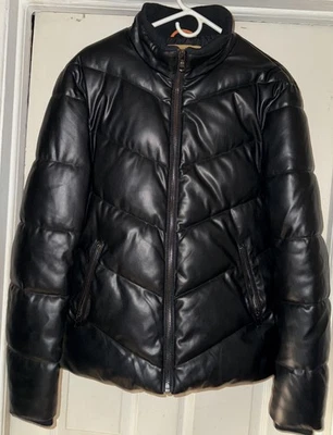 Robert Phillipe Jacket Mens Medium Black Puffer Quilted Faux Leather Full Zip - Image 1 of 3