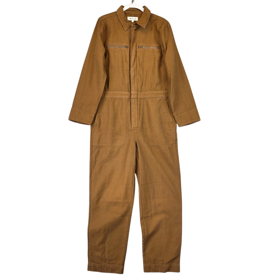 Madewell 连身裤女式中号棕色工作服实用拉链前工作服 MA604 — 第 1/4 张图片