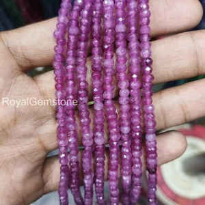 AAA Pink Sapphire Rondelles Beads, Faceted sapphire Birthstone beads Necklace 4m - Picture 1 of 2