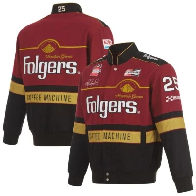  Chaqueta a Presión Nascar Tim Richmond JH Design Folgers Sarga Algodón Granate Negra Foto 1 de 4
