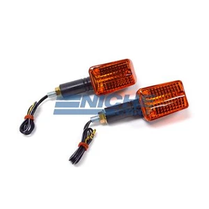 Mini Rectangular Turn Signals Lights 37mm Stem 12 Volt Black Amber - Picture 1 of 2