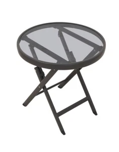 18" Braun Stahlgestell Klappbar Elegant Rund Terrasse Beistelltisch Rauchglas Tischplatte - Bild 1 von 4