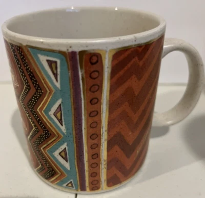Taza de café azteca Laurel Burch Native Rhythm 1990 vintage Foto 1 de 4