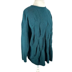 J. Jill Chenille Grobstrick Pullover Zopfmuster Jägergrün Weich Lange Länge Größe 1X - Bild 1 von 9