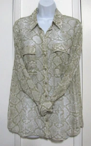 Dana Buchman Top button Blouse Ivory/beige Animal Print Long Sleeves Women's M - Picture 1 of 10