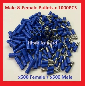 Male Bullet Crimp Terminals, Blue, 16-14 A.W.G , 1000PCS - Picture 1 of 1