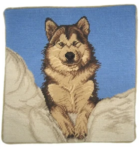 Brown Husky Needlepoint Pillow 15” x 15” NWT - Picture 1 of 1