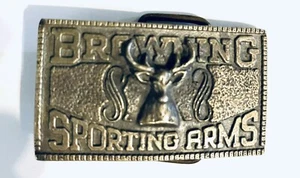 Vintage BROWNING SPORTING ARMS Hunting Buck 3D 3" Brass Belt Buckle  - Picture 1 of 4