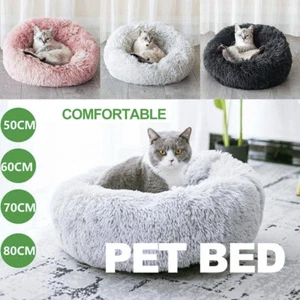Pet Dog Cat Warm Soft Plush Round Nest Calming Bed Comfy Sleeping Kennel Cave - Picture 1 of 15