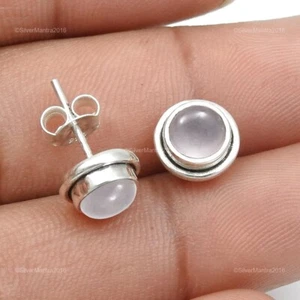 Rose Quartz Gemstone Solid 925 Silver Stud Artisan Heart Chakra Earrings - Picture 1 of 7