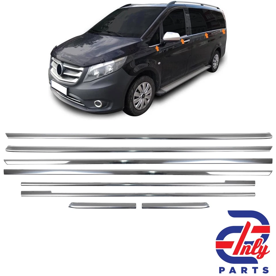 8x Listón de ventana inferior de acero inoxidable cromado para Mercedes Clase V Vito W447 desde 2014