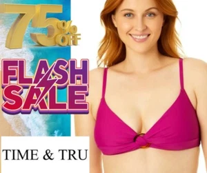 Time and Tru Women s and Women’s size L 12-14 Solid Plum Bikini Swim ONLY Top - Picture 1 of 17