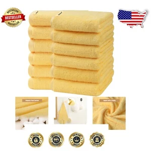 Contemporary 12 Piece Cotton Hand Towels in Yellow – Perfect for Gifting - Picture 1 of 10