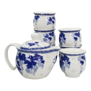 7pc Grape Vine Ceramic 16cm Teapot/7cm Cup Tea Set Drinking Mug Tableware Blue - Picture 1 of 2