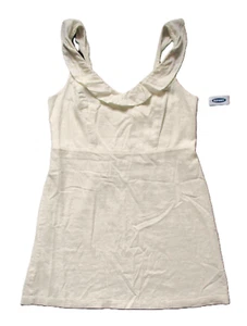 Old Navy Dress Large Ivory White Linen Bl NWT Sleeveless Smocked Back Sundress L - Picture 1 of 6