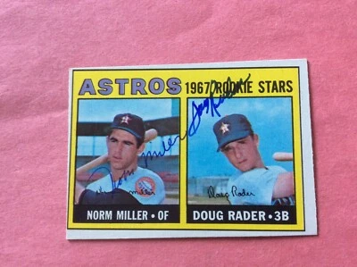 1967 Topps #412 Astros Rookie Stars Norm Miller, Doug Rader Autographs. - Image 1 of 2