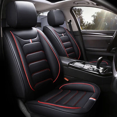 MONREBO Full Set PU Leather Car Seat Covers Black Red Fit For Nissan Navara Qashqai Juke