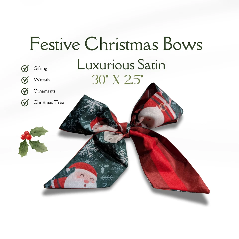 Lujoso arco de satén festivo de Navidad 30"x2,5" Foto 1 de 3