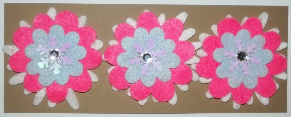 Pink and Blue FELT FLOWERS - 3 Handmade Craft Scrapbooking Supply SALE - Image 1 of 1