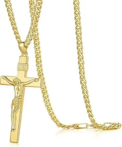 14K Gold Cross Necklaces for Men Gold Chain for Mens Necklace for Men 24 - Picture 1 of 6
