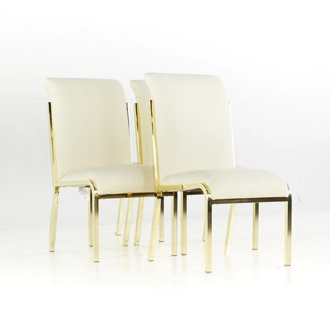 Milo Baughman Style Mid Century Brass Dining Chairs - Set of 4 Cover