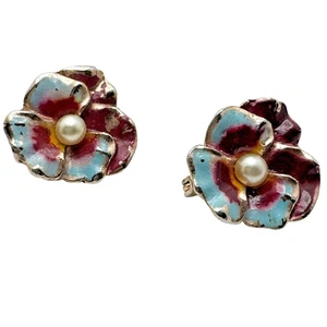 De Colección 2 Alfileres Esmaltados Pensamiento Perla Imitación Tono Dorado Diseño Floral 1" Regalo - Imagen 1 de 10