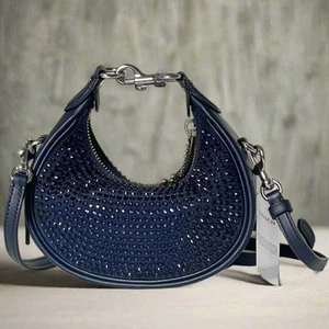 Coach Jonie Bag Crystal Beaded Leather Crossbody Blue Mini CW574 Wristlet - Picture 1 of 16
