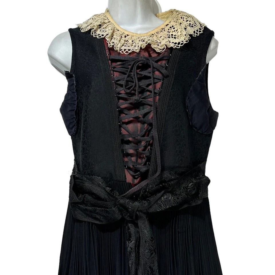 Maxi Vestido Corsé Capricho Negro Vintage Gótico Lolita Oscuro Academia Plisado Foto 1 de 4