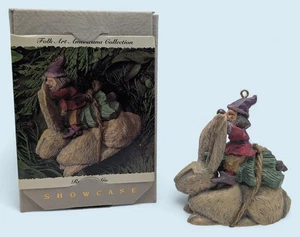 Elf Riding Rabbit Rarin to Go Folk Art 1994 Hallmark Christmas Tree Ornament - Picture 1 of 3