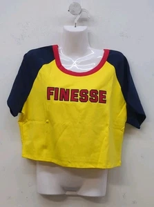 Finesse Amber Jersey Graphic Short Sleeves Women's Cropped Top Size 2X Yellow - Picture 1 of 6