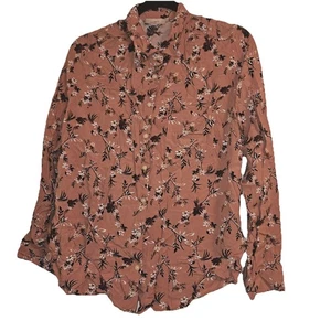 LOFT Outlet Shirt Womens XL Pink Floral Button Down Long Sleeve Rayon Top Blouse - Picture 1 of 5