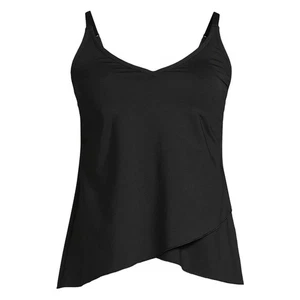 Tankini donna Lands' End 1X nero scollo a V con spalline orlo a tulipano - Foto 1 di 10