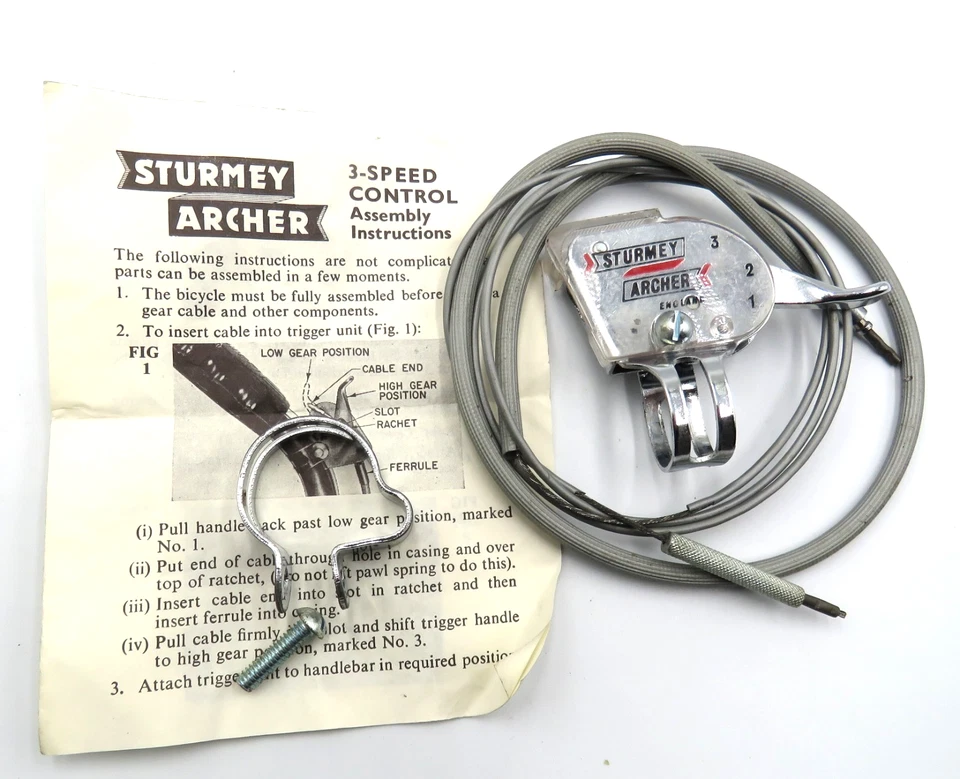 Gatillo de cambio y cable de colección Sturmey Archer 3 velocidades Inglaterra OEM Foto 1 de 1