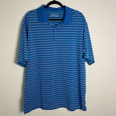 Camisa polo atlética Nike Golf Dri-Fit para hombre talla XL azul rayas horizontales Foto 1 de 4