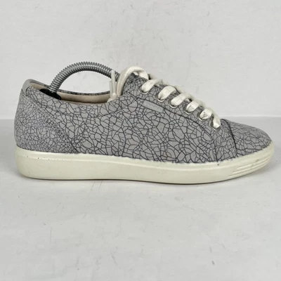 Ecco Soft 7 Zapatos Mujer Talla 6 Gris Cuero Con Cordones Informales Cómodas Tenis Foto 1 de 4