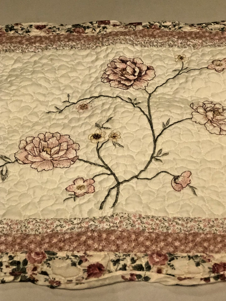 "Funda de almohada floral Shabby Chic Cottagecore rosa verde 20x33,5"" usada" Foto 1 de 4