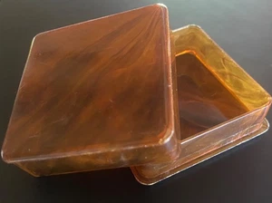 Joyero de baratija marrón de colección/arte temprano arremolinado de raíz de lucita/cáscara de tortuga - Imagen 1 de 13