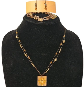 Cookie Lee Necklace, Earrings & Bracelet Set Daisy Flower Tag Double Wire Beads - Picture 1 of 21