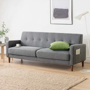 Adair Mid-Century Modern Sofa Couch with Armrest Pockets, Tufted Linen Fabric... - Picture 1 of 9