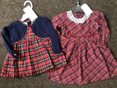 Bundle of baby girls warm winter clothes dress x 2 size 6-9 months 6-12 months  - Image 1 of 3