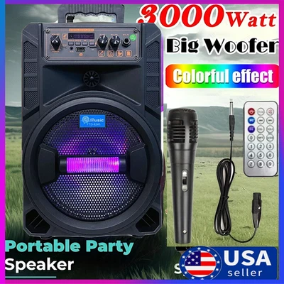 3000W Portable Bluetooth Speaker Sub Woofer Heavy Bass Sound System Party & Mic - Image 1 of 4
