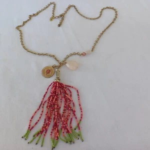 Vintage Chico's Long Sautoir Necklace 'Protection' Coin Glass Beads Gemstones - Picture 1 of 12