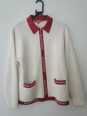 SS21 Supreme Logo Trim Zip Up Cardigan Size M Medium Merino Wool Sweater Shirt  - Image 1 of 4