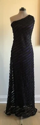 Vestido de Noche David Meister Negro/Púrpura Un Hombro Lentejuelas Talla 2 Foto 1 de 4