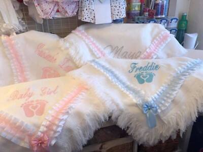 NEW BABY Gorgeous Personalised Name  Shawl / Blanket / Various Designs / Frilly • 24.95£